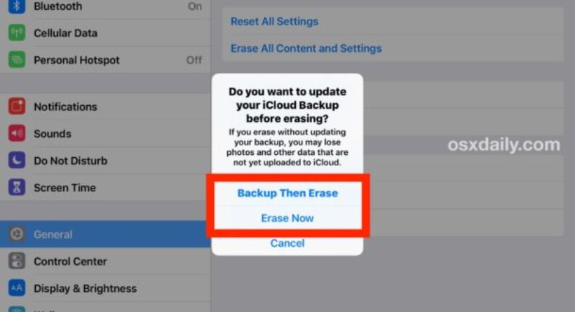 How to reset the iPad to Factory Default